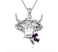 VENACOLY Highland Cow Necklace Sterling Silver Cow Pendant Scotland Cow Christmas Gifts Mother's Day Jewellery for Women Mum