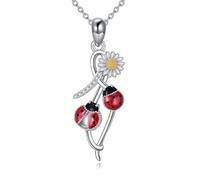 VENACOLY Ladybug Necklace S925 Sterling Silver Lady Bug Necklaces Bug Pendant Ladybugs Jewellery for Women Female
