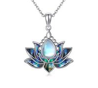 VENACOLY Lotus Flower Necklace - 925 Sterling Silver Abalone Moonstone Lotus Pendant Necklace - Gift for Women Yoga Ladies