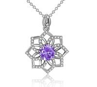 VENACOLY Lotus Necklace Birthstone Pendant Necklace Spiritual Yoga Mother's Day Jewellery Birthday for Women Her (02-February)