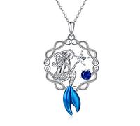 VENACOLY Mermaid Necklace Sterling Silver Blue Mermaid Tail Pendant Mermaid Jewellery for Women