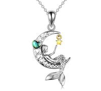 VENACOLY Mermaid Necklace Sterling Silver Moon Mermaid Pendant Mermaid Mother's Day Jewellery for Women