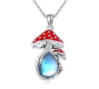 VENACOLY Moonstone Necklace Sterling Silver Red Mushroom Pendant Mushroom Mother's Day Jewellery Christmas Gifts for Women Mum