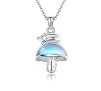 VENACOLY Mushroom Cat Necklace Sterling Silver Moonstone Mushroom Pendant Mushroom Mother's Day Jewellery for Women Mum