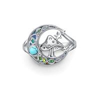VENACOLY Mushroom Ring for Women 925 Sterling Silver Turquoise Moon Star Ring Celestial Mystic Mushrooms Jewelry for Women Girls