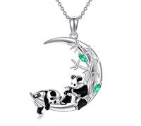 VENACOLY Panda Necklace Sterling Silver Moon Panda Pendant Necklace Panda Mother's Day Jewellery for Women Mum