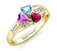 VENACOLY Personalized Mothers Rings for Women - 925 Sterling Silver, Promise Engagement Rings for Her Mum Rings with Name Heart Shape & 3 Birthstone Engraved Names - Anniversary Rings (18k Gold Plate)