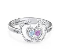 VENACOLY Personalized Tiny Feet Rings for Mother Sterling Silver Rings Engraved Name with 2 Birthstone for Women Grandma