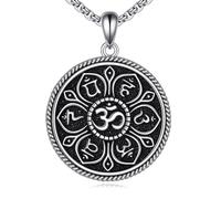 VENACOLY S925 Sterling Silver Anchor/Lion/Om/Star Of David/Eye Of Horus/Aztec Calendar/Saint Benedict/Arrowhead Pendant Necklace Stainless Steel 22+2 Chain Jewellery for Men Women