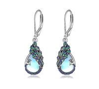 VENACOLY Sterling Silver Moonstone Peacock Dangle Earrings - Peacock Mother's Day Jewellery for Women