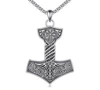 VENACOLY Thor Hammer Necklace 925 Sterling Silver Viking Mjolnir Necklace Oxidize Norwegian Runes Amulet Jewellery Gifts for Women Men, große, Sterling Silver, No Gemstone