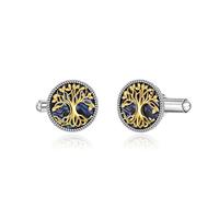 VENACOLY Tree of Life Cufflinks for Men Sterling Silver Round Cuff Links with Abalone Shell Mother's Day Jewellery Business Wedding Groomsmen Christmas Valentines Suit Shirt Accessories for Father