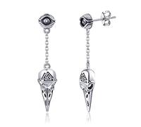 VENACOLY Viking Evil Eye Earrings Sterling Silver Raven Skull Dangle Earrings Viking Wiccan Jewelry for Men Women