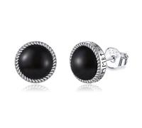 VENACOLY Viking Rune Stud Earrings 925 Sterling Silver Viking Black Onyx Stud Earrings Jewellery for Men Women