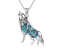 VENACOLY Wolf Necklace 925 Sterling Silver Turquoise Wolf Pendant Necklace Wolf Jewellery for Wolf Lovers