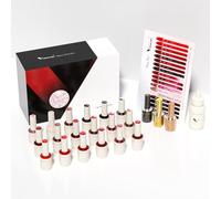Venalisa Gel Nail Polish Set 22 Colours Red Glitter Cat Eye Gel Collection Long Lasting 10ml UV LED Soak Off with Base Top Coat Matte Top Coat Colour Card Stylish Round Bottles for Nail Art Design V6