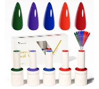 VENALISA Gel Nail Polish Set 5 Colors Green Purple Blue Orange-Red Red Gel Polish with a DIY Nail Tips & Colored Labels Collection Soak Off UV Gel Classic Nail Art Manicure for Holidays 2506