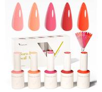 VENALISA Gel Nail Polish Set 5 Colors Light Pink Coral Orange Tomato Red Colors with a DIY Nail Tips & Colored Labels Collection Soak Off UV Gel Classic Nail Art Manicure for Holidays 2501