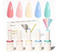 VENALISA Gel Nail Polish Set 5 Colors Light Pink Yellow Blue Green Colors with a DIY Nail Tips & Colored Labels Collection Soak Off UV Gel Classic Nail Art Manicure for Holidays 2503