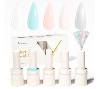 VENALISA Gel Nail Polish Set 5 Colors Milky White Sky-Blue Sliver with a DIY Nail Tips & Colored Labels Collection Soak Off UV Gel Classic Nail Art Manicure for Holidays 2502