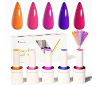 VENALISA Gel Nail Polish Set 5 Colors Semi-Transparent Orange Pink Purple Red Gel Polish With DIY Nail Tips & Colored Labels Collection Soak Off UV Gel Classic Nail Art Manicure for Holidays 2510