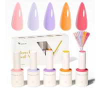 VENALISA Gel Nail Polish Set 5 Colors Warm Pink Purple Orange Rose Pink Colors with a DIY Nail Tips & Colored Labels Collection Soak Off UV Gel Classic Nail Art Manicure for Holidays 2508