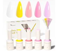 VENALISA Gel Nail Polish Set 5 Colors White Lemon Yellow Peach Pink Colors with a DIY Nail Tips & Colored Labels Collection Soak Off UV Gel Classic Nail Art Manicure for Holidays 2507