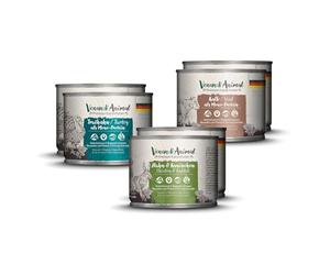 Venandi Animal Premium wet food for cats, trial pack II, chicken + rabbit, veal, turkey, 6 x 200 g, grain-free and natural, 1.2 kg