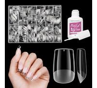 Venares Short Square Nail Tips, 500 Pcs Half Matte Soft Gel Tips for Acrylic Extensions, Pre-buff Clear False Nails, Press on for Extension Manicure Salon DIY at Home 12 Sizes