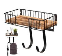 VENCENTE Ironing Board Hanger Over The Door - Ironing Board Hanger Shelf,Easy Installation Metal Iron Holder Wall Mount With Wooden Base Basket And Adjustable Hooks For Utility Room, Laundry Room,