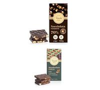 Venchi - 2 Bars, 70% Dark Chocolate Hazelnut Bar with South American Cocoa and Piedmont Hazelnut and Dark Almond Chocolate Bar with Mediterranean Toasted Almonds, Gluten Free, Vegan