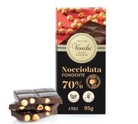 Venchi - 70% Dark Chocolate with Hazelnuts Bar, 95g, with Whole "Piedmont Hazelnut", Gluten-Free, No Colourants or Preservatives