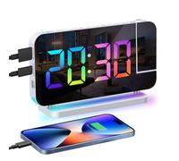 Venchin Alarm Clocks Bedside: Projection Clock with 180° Rotate Projector Time Flip USB Charging Port Night Light Snooze 12H/24H 7.4" LED Digital Mirror Clock with UK Adapter