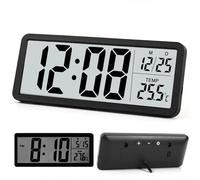 Venchin Digital Wall Clock: Black Wall Clocks Battery Operated, Temperature, 12/24HR, LCD Digital Clocks for Living Room, Bedroom, Office, 20CM Modern Table Clock Room Decor