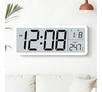 Venchin Large Digital Wall Clock: White Wall Clocks Battery Operated, Temperature, 12/24HR, LCD Digital Clocks for Living Room, Bedroom, Office, 30CM Modern Table Clock Room Decor