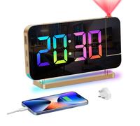 Venchin Projection Clock Alarm Clocks Bedside Mains Powered | 7.4" LED Mirror Projector Clock with 180° Rotation, USB Charging, Night Light, Volume/Brightness Adjustable, Modern Decor