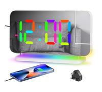 Venchin Projector Clock 180° Rotate & Flip: Alarm Clocks Bedside 10 Night Light 2 USB Charging Port Snooze 12H/24H 7.4" LED Mirror, Mains Powered Projection Alarm Clock Ceiling Bedroom Kids Boy Girl