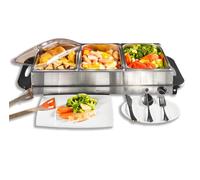 Vencier 3-Pan Buffet Server, 3 x 2.5L Capacity Per Pans, 300W Food Warmer with Adjustable Temperature, Portable Hot Plate & Chafing Dish, Bain Marie Steam Table for Catering & Entertaining
