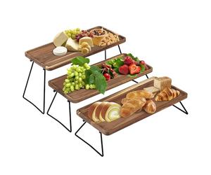 Vencier 3-Tier Dessert Display Stand, Cupcake Stand & Towers Serving Tray Set, Portable Foldable Food Display Stand, Tiered Cheese Charcuterie Boards, Acacia Wood Trays for Outdoor, Party, Picnic