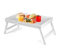 Vencier Bamboo Bed Tray, Folding Legs, Raised Edge, for Breakfast in Bed and Serving, HWD: 22x64x31cm, White (White)