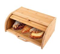Vencier Bamboo Bread Bin with Roll-Top Lid - Wooden Kitchen Food Container Box for Loaf Storage