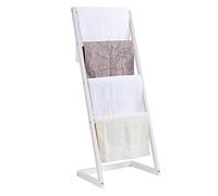 Vencier Bamboo Freestanding Towel Rack Drying Stand with Four Hanging Rails Wooden Bathroom Clothes Rack Clothing & Towels Freestanding Holder (White)