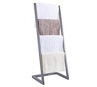 Vencier Bamboo Freestanding Towel Rack Drying Stand with Four Hanging Rails Wooden Bathroom Clothes Rack Clothing & Towels Freestanding Holder (Grey)