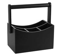 Vencier Bamboo Kitchen Utensil Holder with 4 Compartments, Drop-Down Handle Cutlery Caddy Organizer with Dividers, Countertop Storage Rack for Spoons, Forks, Knives & Gadgets (Black)