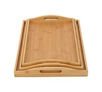 Vencier Bamboo Serving Trays - Set of 3 | Wooden Platters | Raised Edges & Lightweight | Perfect for Breakfast in Bed & Tea | Board with Handles