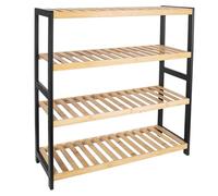 Vencier Bamboo Shoe Rack Natural - Easy Assembly & Strong Design Stand Shelf Organizer Ideal for Corridor, Bedroom, Bathroom, Hallway & Small Spaces, Large Capacity (Natural/Black, 4 Tier)