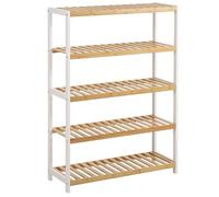 Vencier Bamboo Shoe Rack Natural - Easy Assembly & Strong Design Stand Shelf Organizer Ideal for Corridor, Bedroom, Bathroom, Hallway & Small Spaces, Large Capacity (Natural/White, 5 Tier)