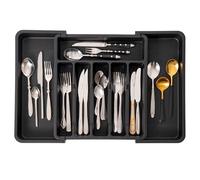 Vencier Expandable Cutlery Drawer Organizer - Large Utensil Tray for Kitchen Drawers (Extends to 57cm) - Adjustable Silverware & Flatware Holder for Spoons, Forks, Knives (Black)