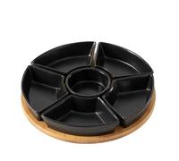 Vencier Lazy Susan Rotating, Revolving Dip Set Snack Bowl Serving Platter with 6 Ceramic Dishes Dips, Snacks & Appetisers (Black)