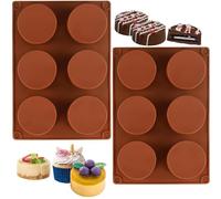 VENCILAZY Silicone Round Cake Mold 2 Pack 6-Cavity Cylinder Mould for Covered Cookies, Pie, Cupcakes, Brownies, Bread & Handmade Soap - Non-Stick Reusable Baking Molds (Food-Grade)